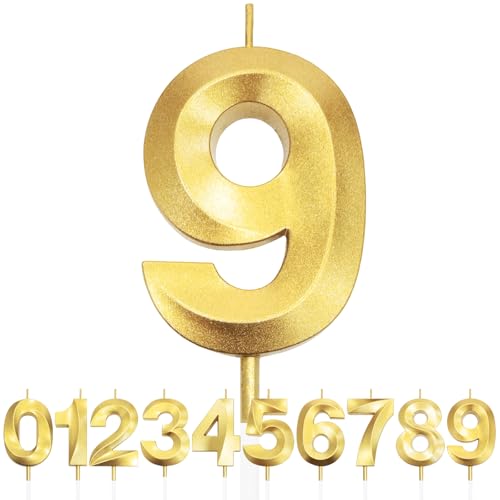 Nummer 9 Geburtstagskerze, 9. Geburtstag Kerze, 3D Design Gold Glitter Nummer Kerzen, Cake Topper Dekorationen, Kuchen Kerze für Geburtstagsparty, Hochzeitstag, Baby-Dusche, Party-Dekoration Nummer 9 Geburtstagskerze, 9. Geburtstag Kerze, 3D Design Gold Glitter Nummer Kerzen, Cake Topper Dekorationen, Kuchen Kerze für Geburtstagsparty, Hochzeitstag, Baby-Dusche, Party-Dekoration von Makoto Nobu