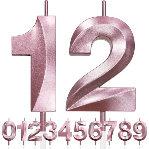12th Geburtstagskerze, 3D Design Roségold Glitter Nummer Kerzen, Cake Topper Dekorationen, Kuchen Kerze für Geburtstagsparty, Hochzeitstag, Baby-Dusche, Party-Dekoration 12th Geburtstagskerze, 3D Design Roségold Glitter Nummer Kerzen, Cake Topper Dekorationen, Kuchen Kerze für Geburtstagsparty, Hochzeitstag, Baby-Dusche, Party-Dekoration von Makoto Nobu