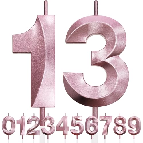 13th Geburtstagskerze, 3D Design Roségold Glitter Nummer Kerzen, Cake Topper Dekorationen, Kuchen Kerze für Geburtstagsparty, Hochzeitstag, Baby-Dusche, Party-Dekoration 13th Geburtstagskerze, 3D Design Roségold Glitter Nummer Kerzen, Cake Topper Dekorationen, Kuchen Kerze für Geburtstagsparty, Hochzeitstag, Baby-Dusche, Party-Dekoration von Makoto Nobu