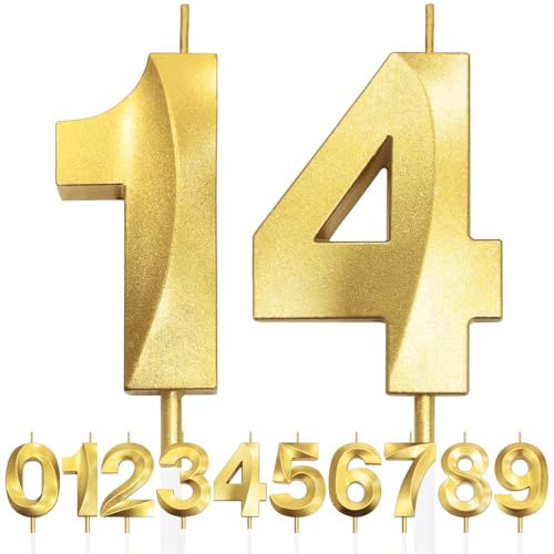14th Geburtstagskerze, 3D Design Gold Glitter Nummer Kerzen, Cake Topper Dekorationen, Kuchen Kerze für Geburtstagsparty, Hochzeitstag, Baby-Dusche, Party-Dekoration 14th Geburtstagskerze, 3D Design Gold Glitter Nummer Kerzen, Cake Topper Dekorationen, Kuchen Kerze für Geburtstagsparty, Hochzeitstag, Baby-Dusche, Party-Dekoration von Makoto Nobu