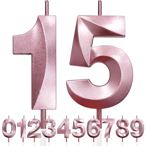 15th Geburtstagskerze, 3D Design Roségold Glitter Nummer Kerzen, Cake Topper Dekorationen, Kuchen Kerze für Geburtstagsparty, Hochzeitstag, Baby-Dusche, Party-Dekoration 15th Geburtstagskerze, 3D Design Roségold Glitter Nummer Kerzen, Cake Topper Dekorationen, Kuchen Kerze für Geburtstagsparty, Hochzeitstag, Baby-Dusche, Party-Dekoration von Makoto Nobu