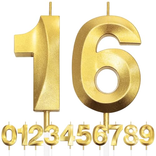 16th Geburtstagskerze, 3D Design Gold Glitter Nummer Kerzen, Cake Topper Dekorationen, Kuchen Kerze für Geburtstagsparty, Hochzeitstag, Baby-Dusche, Party-Dekoration 16th Geburtstagskerze, 3D Design Gold Glitter Nummer Kerzen, Cake Topper Dekorationen, Kuchen Kerze für Geburtstagsparty, Hochzeitstag, Baby-Dusche, Party-Dekoration von Makoto Nobu