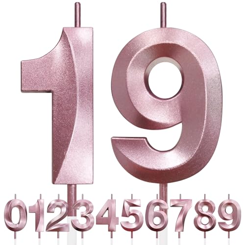 19th Geburtstagskerze, 3D Design Roségold Glitter Nummer Kerzen, Cake Topper Dekorationen, Kuchen Kerze für Geburtstagsparty, Hochzeitstag, Baby-Dusche, Party-Dekoration 19th Geburtstagskerze, 3D Design Roségold Glitter Nummer Kerzen, Cake Topper Dekorationen, Kuchen Kerze für Geburtstagsparty, Hochzeitstag, Baby-Dusche, Party-Dekoration von Makoto Nobu