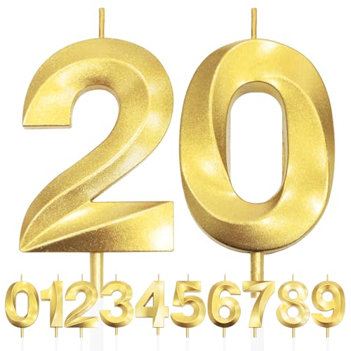 20th Geburtstagskerze, 3D Design Gold Glitter Nummer Kerzen, Cake Topper Dekorationen, Kuchen Kerze für Geburtstagsparty, Hochzeitstag, Baby-Dusche, Party-Dekoration 20th Geburtstagskerze, 3D Design Gold Glitter Nummer Kerzen, Cake Topper Dekorationen, Kuchen Kerze für Geburtstagsparty, Hochzeitstag, Baby-Dusche, Party-Dekoration von Makoto Nobu