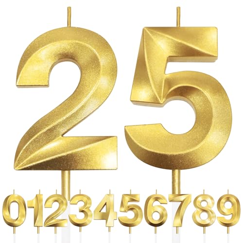 25th Geburtstagskerze, 3D Design Gold Glitter Nummer Kerzen, Cake Topper Dekorationen, Kuchen Kerze für Geburtstagsparty, Hochzeitstag, Baby-Dusche, Party-Dekoration 25th Geburtstagskerze, 3D Design Gold Glitter Nummer Kerzen, Cake Topper Dekorationen, Kuchen Kerze für Geburtstagsparty, Hochzeitstag, Baby-Dusche, Party-Dekoration von Makoto Nobu