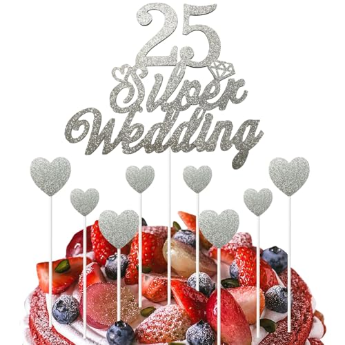 9 Stück Kuchendekorationen zum 25. Hochzeitstag Set, Kuchendekorationen für die Silber Hochzeit, Glitzernde Kuchendekoration zum 25. Jubiläumsfeier Partyzubehör 9 Stück Kuchendekorationen zum 25. Hochzeitstag Set, Kuchendekorationen für die Silber Hochzeit, Glitzernde Kuchendekoration zum 25. Jubiläumsfeier Partyzubehör von Makoto Nobu