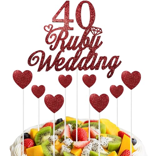 9 Stück Kuchendekorationen zum 40. Hochzeitstag Set, Kuchendekorationen für die Rote Hochzeit, Glitzernde Kuchendekoration zum 40. Jubiläumsfeier Partyzubehör 9 Stück Kuchendekorationen zum 40. Hochzeitstag Set, Kuchendekorationen für die Rote Hochzeit, Glitzernde Kuchendekoration zum 40. Jubiläumsfeier Partyzubehör von Makoto Nobu