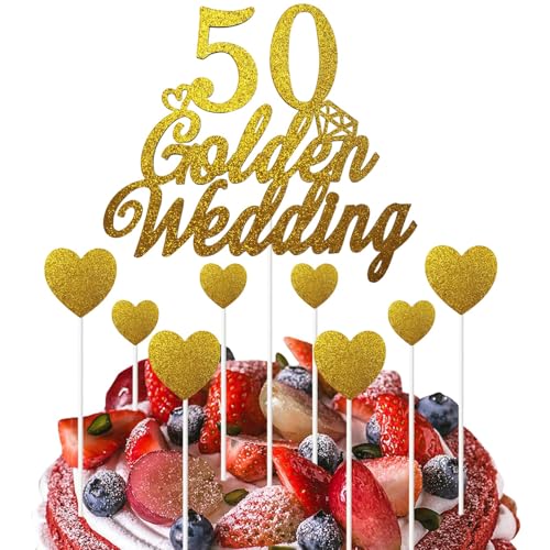 9 Stück Kuchendekorationen zum 50. Hochzeitstag Set, Kuchendekorationen für die Goldene Hochzeit, Glitzernde Kuchendekoration zum 50. Jubiläumsfeier Partyzubehör 9 Stück Kuchendekorationen zum 50. Hochzeitstag Set, Kuchendekorationen für die Goldene Hochzeit, Glitzernde Kuchendekoration zum 50. Jubiläumsfeier Partyzubehör von Makoto Nobu