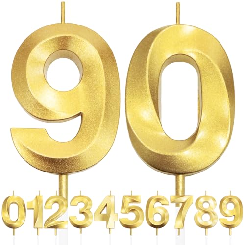 90th Geburtstagskerze, 3D Design Gold Glitter Nummer Kerzen, Cake Topper Dekorationen, Kuchen Kerze für Geburtstagsparty, Hochzeitstag, Baby-Dusche, Party-Dekoration 90th Geburtstagskerze, 3D Design Gold Glitter Nummer Kerzen, Cake Topper Dekorationen, Kuchen Kerze für Geburtstagsparty, Hochzeitstag, Baby-Dusche, Party-Dekoration von Makoto Nobu