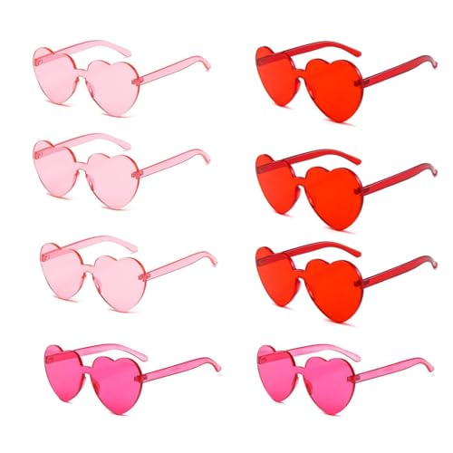 Makoto Nobu 8 Stück herzförmige Partybrillen, herzförmige Sonnenbrille, transparent, rot und rosa, randlose Herzbrille, flippige Brille, Liebesherz-Sonnenbrille für Party, Festival, Zubehör für Makoto Nobu 8 Stück herzförmige Partybrillen, herzförmige Sonnenbrille, transparent, rot und rosa, randlose Herzbrille, flippige Brille, Liebesherz-Sonnenbrille für Party, Festival, Zubehör für von Makoto Nobu