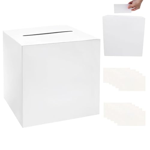 Makoto Nobu Weiß Kartenbox Hochzeit, Kartenbox Hochzeitsbox, Hochzeit Geschenkbox, mit 10 Stück Grußkarten 22 X 22cm Hochzeitsbox, Glückwunschkartenbox, Geldbox, für Hochzeitsempfänge Partydeko von Makoto Nobu