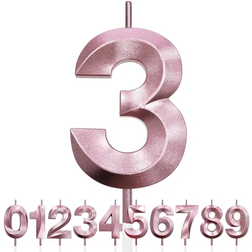 Nummer 3 Geburtstagskerze, 3. Geburtstag Kerze, 3D Design Roségold Glitter Nummer Kerzen, Cake Topper Dekorationen, Kuchen Kerze für Geburtstagsparty, Hochzeitstag, Baby-Dusche, Party-Dekoration Nummer 3 Geburtstagskerze, 3. Geburtstag Kerze, 3D Design Roségold Glitter Nummer Kerzen, Cake Topper Dekorationen, Kuchen Kerze für Geburtstagsparty, Hochzeitstag, Baby-Dusche, Party-Dekoration von Makoto Nobu