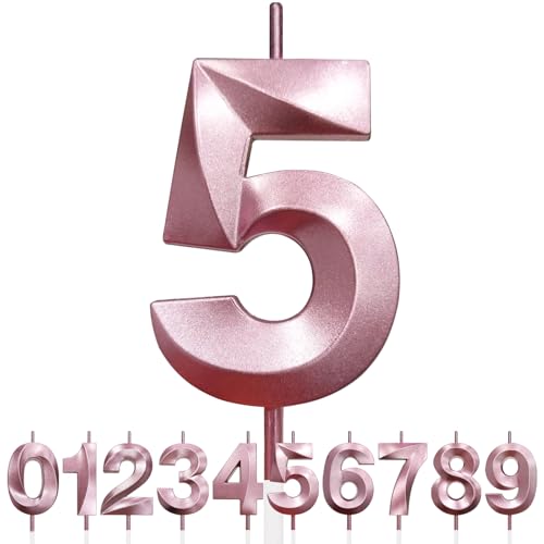 Nummer 5 Geburtstagskerze, 5. Geburtstag Kerze, 3D Design Roségold Glitter Nummer Kerzen, Cake Topper Dekorationen, Kuchen Kerze für Geburtstagsparty, Hochzeitstag, Baby-Dusche, Party-Dekoration Nummer 5 Geburtstagskerze, 5. Geburtstag Kerze, 3D Design Roségold Glitter Nummer Kerzen, Cake Topper Dekorationen, Kuchen Kerze für Geburtstagsparty, Hochzeitstag, Baby-Dusche, Party-Dekoration von Makoto Nobu