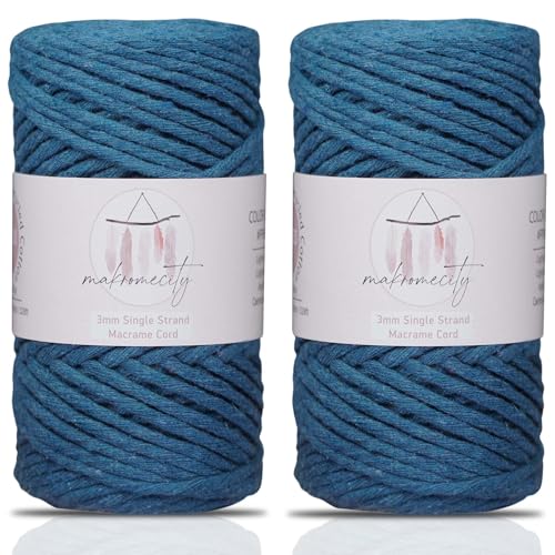 Makromecity, 2 Knäuel einsträngige Makramee-Schnur, 3 mm x 109 Yards, Makramee-Schnur, 3 mm gedrehtes Makramee-Garn, Makramee-Schnur für Makramee-Federn, recyceltes Baumwollkordelgarn (Marineblau, 2 Makromecity, 2 Knäuel einsträngige Makramee-Schnur, 3 mm x 109 Yards, Makramee-Schnur, 3 mm gedrehtes Makramee-Garn, Makramee-Schnur für Makramee-Federn, recyceltes Baumwollkordelgarn (Marineblau, 2 von Makromecity
