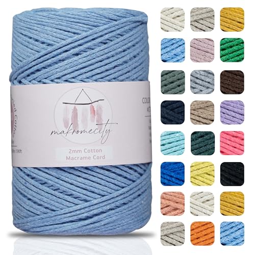 Makromecity, Baumwolle Makramee Garn 2mm x 180m Babyblau Recycelte Baumwolle zum Häkeln Cotton Macrame Cord für Handwerk Wohndekorationen Platzteller Umhängetasche Häkeltaschen Runner Makromecity, Baumwolle Makramee Garn 2mm x 180m Babyblau Recycelte Baumwolle zum Häkeln Cotton Macrame Cord für Handwerk Wohndekorationen Platzteller Umhängetasche Häkeltaschen Runner von Makromecity