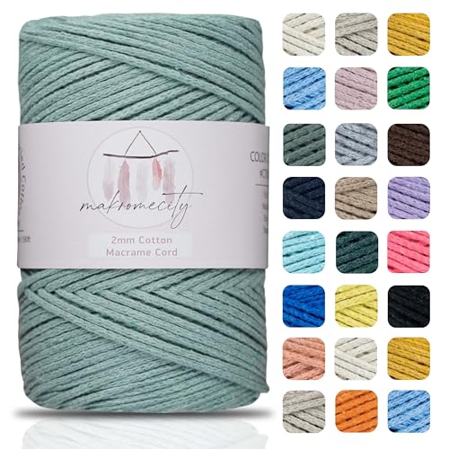 Makromecity, Baumwolle Makramee Garn 2mm x 180m Kreppgrün Recycelte Baumwolle zum Häkeln Cotton Macrame Cord für Handwerk Wohndekorationen Platzteller Umhängetasche Häkeltaschen Runner Makromecity, Baumwolle Makramee Garn 2mm x 180m Kreppgrün Recycelte Baumwolle zum Häkeln Cotton Macrame Cord für Handwerk Wohndekorationen Platzteller Umhängetasche Häkeltaschen Runner von Makromecity
