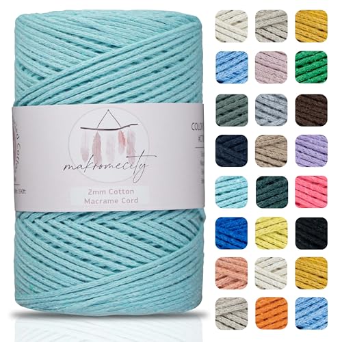Makromecity, Baumwolle Makramee Garn 2mm x 180m Recycelte Baumwolle zum Häkeln Cotton Macrame Cord für Handwerk Wohndekorationen Platzteller Umhängetasche Häkeltaschen Runner (Minze) von Makromecity