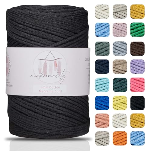 Makromecity, Baumwolle Makramee Garn 2mm x 180m Schwarz Recycelte Baumwolle zum Häkeln Cotton Macrame Cord für Handwerk Wohndekorationen Platzteller Umhängetasche Häkeltaschen Runner Makromecity, Baumwolle Makramee Garn 2mm x 180m Schwarz Recycelte Baumwolle zum Häkeln Cotton Macrame Cord für Handwerk Wohndekorationen Platzteller Umhängetasche Häkeltaschen Runner von Makromecity