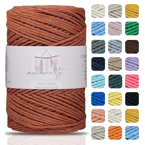 Makromecity, Baumwolle Makramee Garn 2mm x 180m Ziegel Recycelte Baumwolle zum Häkeln Cotton Macrame Cord für Handwerk Wohndekorationen Platzteller Umhängetasche Häkeltaschen Runner Makromecity, Baumwolle Makramee Garn 2mm x 180m Ziegel Recycelte Baumwolle zum Häkeln Cotton Macrame Cord für Handwerk Wohndekorationen Platzteller Umhängetasche Häkeltaschen Runner von Makromecity