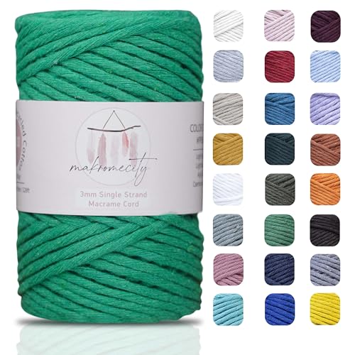 Makromecity, Einzelstrang-Makramee-Schnur, 3 mmx100 m, Makramee-Schnur, Makramee-Schnur für Makramee-Federn, recyceltes Baumwollkordelgarn DIY (30 Farben erhältlich) (Benetton Green) von Makromecity