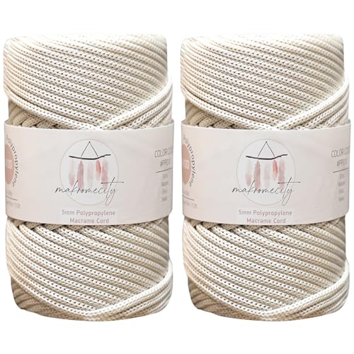 Makromecity Makramee-Schnur aus Polyester, 5 mm x 94,8 m, Naturfarben, Makramee-Schnur, Häkeln, Wandbehänge, Taschen, Unterteller, Teppich, 2 Knäuel Makromecity Makramee-Schnur aus Polyester, 5 mm x 94,8 m, Naturfarben, Makramee-Schnur, Häkeln, Wandbehänge, Taschen, Unterteller, Teppich, 2 Knäuel von Makromecity