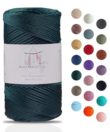 Makromecity, Polyester-Makramee-Schnur, 2 mm x 125 Yards (114,3 m) 2 mm Polypropylen, Waldgrün, Makramee-Schnur, Häkeln, Makramee-Taschenkordel für Wandbehänge, Taschen, Unterplatte, Teppich von Makromecity