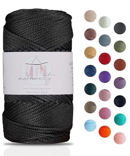 Makromecity, Polyester-Makramee-Schnur, 2 mm x 125 m, 2 mm, Polypropylen, schwarz, Makramee-Schnur, Häkeln, Makramee-Tasche, Kordel, Basteln für Wandbehänge, Taschen, Unterplatte, Teppich Makromecity, Polyester-Makramee-Schnur, 2 mm x 125 m, 2 mm, Polypropylen, schwarz, Makramee-Schnur, Häkeln, Makramee-Tasche, Kordel, Basteln für Wandbehänge, Taschen, Unterplatte, Teppich von Makromecity