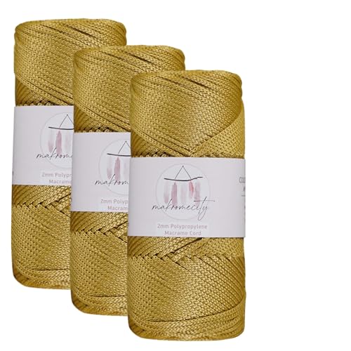 Makromecity, Polyester-Makramee-Schnur, 2 mm x 342,9 m, 3 Knäuel von 2 mm, Polypropylen, Senf, Makramee-Schnur, Häkeln, Makramee-Tasche, Kordel, Basteln für Wandbehänge, Taschen, Unterteller, Teppich von Makromecity