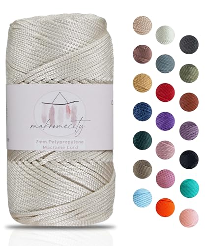 Makromecity, Polyester-Makramee-Schnur (2 mmx121.9 m) 2 mm Polypropylen Ecru Makramee Schnur Häkeln Makramee Tasche Kordel Basteln für Wandbehänge, Unterplatte, Teppich (Farben erhältlich) (Ecru) von Makromecity