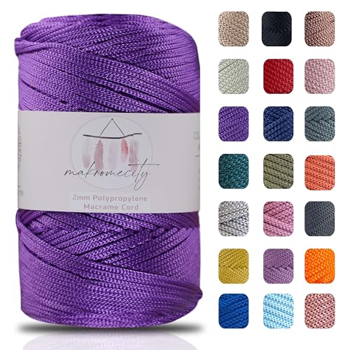 Makromecity, Polyester-Makramee-Schnur (3 mmx121.9 m), 3 mm, Polypropylen, lila, Makramee-Kordel zum Häkeln von Makramee-Tasche, Unterplatte, Teppich (25 Farben erhältlich) (lila) von Makromecity