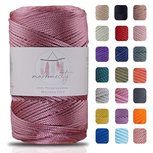 Makromecity, Makramee-Schnur aus Polyester, 2 mm x 228,6 m, 2 mm, Polypropylen, staubige Rose, Makramee-Schnur, Häkeln, Makramee, Tasche, Kordel für Wandbehänge, Taschen, Unterteller, Teppich von Makromecity