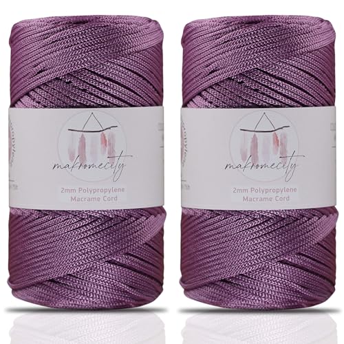 Makromecity 2 Strang Makramee Garn 2mm x 230m Premium Polyester Macrame Cord Polypropylene Yarn für Handwerk Wohndekorationen Platzteller Umhängetasche Handtasche Runner Schnullerkette 20 Farbe von Makromecity