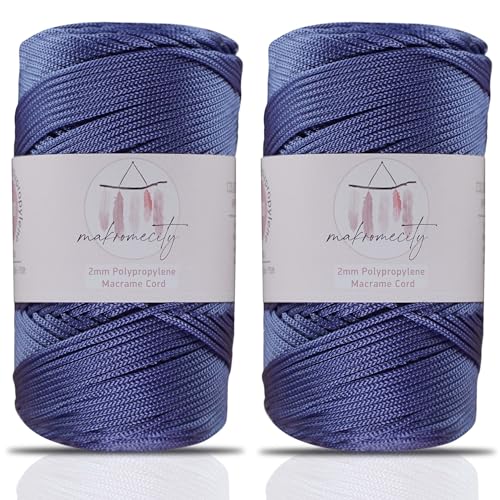 Makromecity 2 Strang Makramee Garn 2mm x 230m Premium Polyester Macrame Cord Polypropylene Yarn für Handwerk Wohndekorationen Platzteller Umhängetasche Handtasche Runner Schnullerkette 20 Farbe von Makromecity