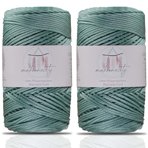 Makromecity 2 Strang Makramee Garn 2mm x 230m Premium Polyester Macrame Cord Polypropylene Yarn für Handwerk Wohndekorationen Platzteller Umhängetasche Handtasche Runner Schnullerkette 20 Farbe von Makromecity