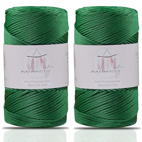 Makromecity 2 Strang Makramee Garn 2mm x 230m Premium Polyester Macrame Cord Polypropylene Yarn für Handwerk Wohndekorationen Platzteller Umhängetasche Handtasche Runner Schnullerkette 20 Farbe von Makromecity