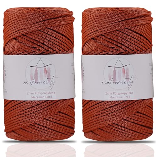 Makromecity 2 Strang Makramee Garn 2mm x 230m Premium Polyester Macrame Cord Polypropylene Yarn für Handwerk Wohndekorationen Platzteller Umhängetasche Handtasche Runner Schnullerkette 20 Farbe von Makromecity