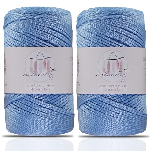 Makromecity 2 Strang Makramee Garn 2mm x 230m Premium Polyester Macrame Cord Polypropylene Yarn für Handwerk Wohndekorationen Platzteller Umhängetasche Handtasche Runner Schnullerkette 20 Farbe von Makromecity