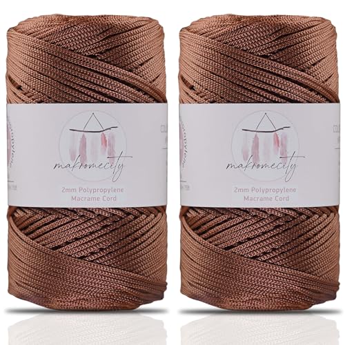 Makromecity 2 Strang Makramee Garn 2mm x 230m Premium Polyester Macrame Cord Polypropylene Yarn für Handwerk Wohndekorationen Platzteller Umhängetasche Handtasche Runner Schnullerkette 20 Farbe von Makromecity