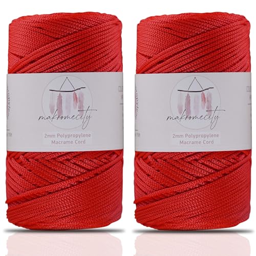 Makromecity 2 Strang Makramee Garn 2mm x 230m Premium Polyester Macrame Cord Polypropylene Yarn für Handwerk Wohndekorationen Platzteller Umhängetasche Handtasche Runner Schnullerkette 20 Farbe von Makromecity