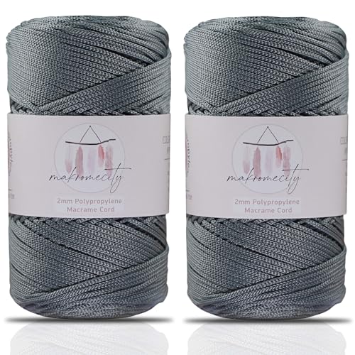 Makromecity 2 Strang Makramee Garn 2mm x 230m Premium Polyester Macrame Cord Polypropylene Yarn für Handwerk Wohndekorationen Platzteller Umhängetasche Handtasche Runner Schnullerkette 20 Farbe von Makromecity