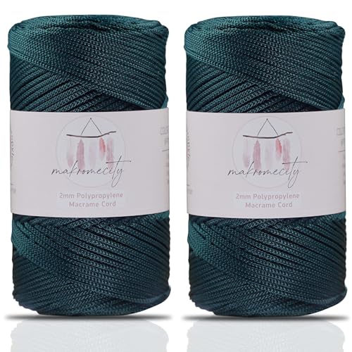 Makromecity 2 Strang Makramee Garn 2mm x 230m Premium Polyester Macrame Cord Polypropylene Yarn für Handwerk Wohndekorationen Platzteller Umhängetasche Handtasche Runner Schnullerkette 20 Farbe von Makromecity