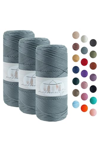 Makromecity 3 Strang Makramee Garn 2mm x 115m Premium Polyester Macrame Cord Polypropylene Yarn für Handwerk Wohndekorationen Platzteller Umhängetasche Handtasche Runner Schnullerkette 20 Farbe von Makromecity