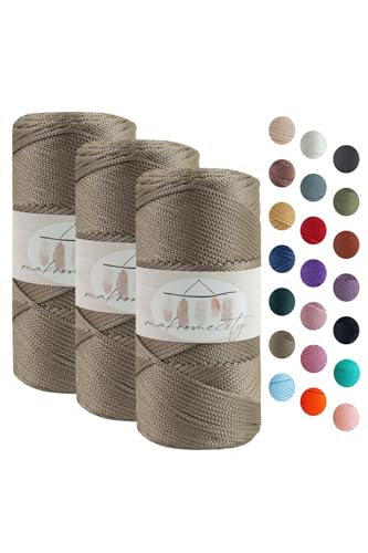 Makromecity 3 Strang Makramee Garn 2mm x 115m Premium Polyester Macrame Cord Polypropylene Yarn für Handwerk Wohndekorationen Platzteller Umhängetasche Handtasche Runner Schnullerkette 20 Farbe von Makromecity