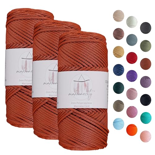 Makromecity 3 Strang Makramee Garn 2mm x 115m Premium Polyester Macrame Cord Polypropylene Yarn für Handwerk Wohndekorationen Platzteller Umhängetasche Handtasche Runner Schnullerkette 20 Farbe von Makromecity