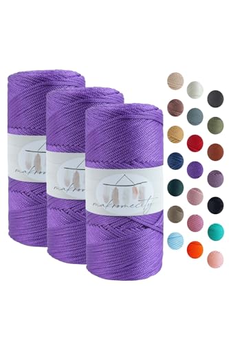 Makromecity 3 Strang Makramee Garn 2mm x 115m Premium Polyester Macrame Cord Polypropylene Yarn für Handwerk Wohndekorationen Platzteller Umhängetasche Handtasche Runner Schnullerkette 20 Farbe von Makromecity