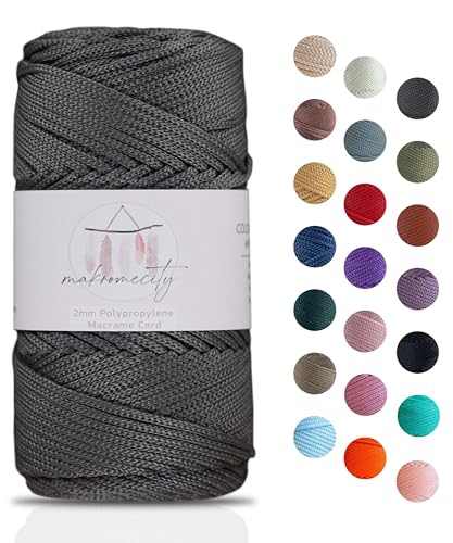 Makromecity Makramee Garn 2mm x 115m Premium Polyester Macrame Cord Polypropylene Yarn für Handwerk Wohndekorationen Platzteller Umhängetasche Handtasche Runner Schnullerkette 20 Farbe von Makromecity