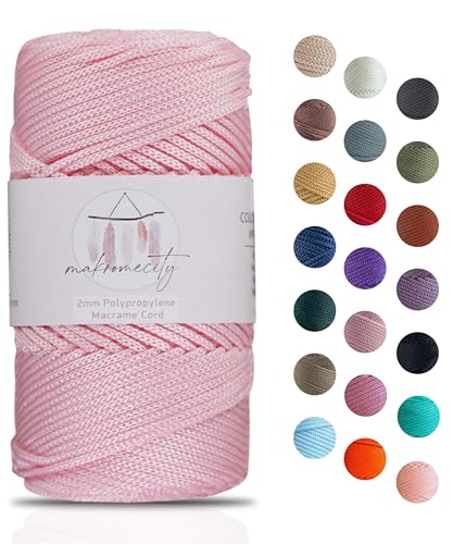 Makromecity Makramee Garn 2mm x 115m Premium Polyester Macrame Cord Polypropylene Yarn für Handwerk Wohndekorationen Platzteller Umhängetasche Handtasche Runner Schnullerkette 20 Farbe von Makromecity