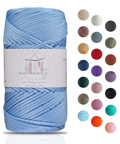 Makromecity Makramee Garn 2mm x 115m Premium Polyester Macrame Cord Polypropylene Yarn für Handwerk Wohndekorationen Platzteller Umhängetasche Handtasche Runner Schnullerkette 20 Farbe von Makromecity