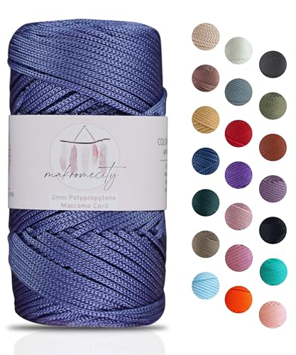 Makromecity Makramee Garn 2mm x 115m Premium Polyester Macrame Cord Polypropylene Yarn für Handwerk Wohndekorationen Platzteller Umhängetasche Handtasche Runner Schnullerkette 20 Farbe von Makromecity