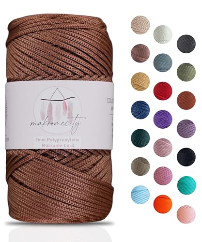 Makromecity Makramee Garn 2mm x 115m Premium Polyester Macrame Cord Polypropylene Yarn für Handwerk Wohndekorationen Platzteller Umhängetasche Handtasche Runner Schnullerkette 20 Farbe von Makromecity